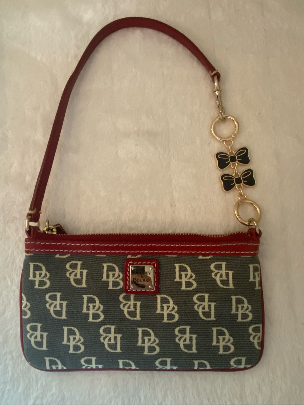 Dooney & Bourke DB Logo Canvas Wristlet with Red Trim and Extender